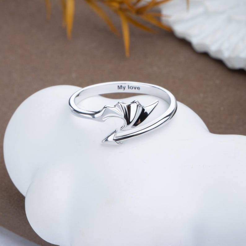 Anillo de alas de ángel personalizado, anillo abierto gótico de dragón diablo punk, anillos abiertos de flecha de dragón, anillos de promesa ajustables, anillos para él, anillo de pareja personalizado imagen 3