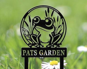 Personalized Frog Garden Sign With Stake,Custom Metal Frog Garden Sign, Animals Gardener Name Stake, Frog Yard Stake, Pond Outdoor Decor