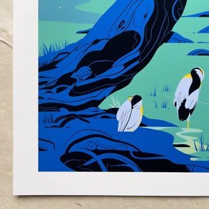 La casita de pájaros / Casa de pájaros, 30x40cm, A4 y 13x18cm - Medianoche - Impresión artística, Impresión de bellas artes, Ilustración