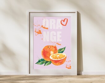 Orange Fruit Printable Art, Citrus Illustration Print, Orange Fruit Art Poster, Orange Lover Poster, Orange Fruit Market Digital Wall Art