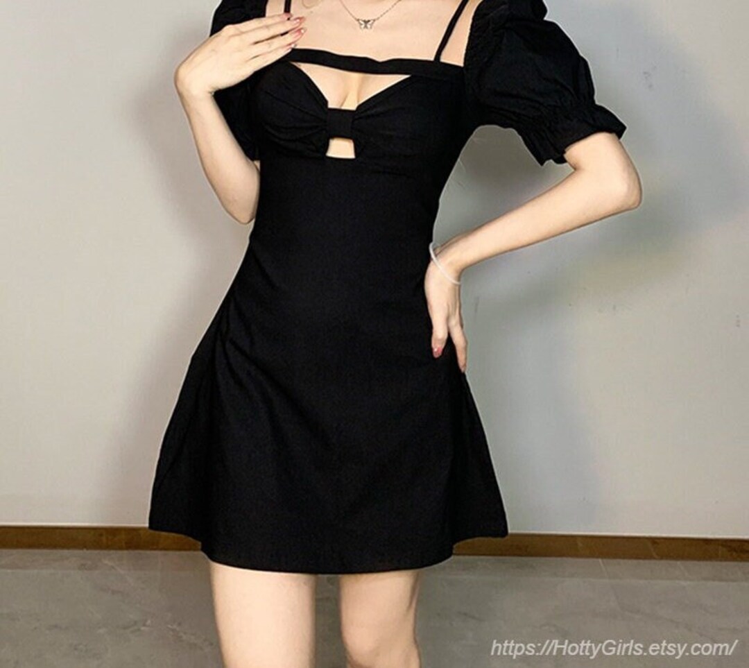 Kawaii Mini Dress Black Korean Cute Dresses Etsy