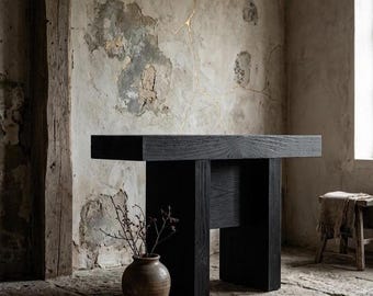Handmade Black Wooden Bench 'BELER' Flower Stand Made from Pine, Black or Natural Finish, Wabi-Sabi Japandi, Handcrafted Minimalist Design