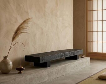 Banc de baignoire à base noire en bois : fabriqué à la main en bois massif et naturellement imprégné de noir