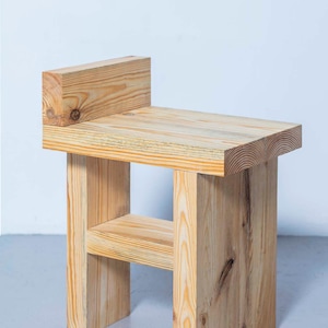 Solid pine wood chair/table &quot;RYSIA&quot; - minimalist design, Wabi-Sabi, Japandi style, hand-made