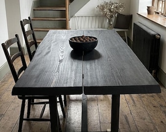 Wabi Sabi charred pine table, Rustic dining table, Solid wood industrial coffee table, Handcrafted loft furniture