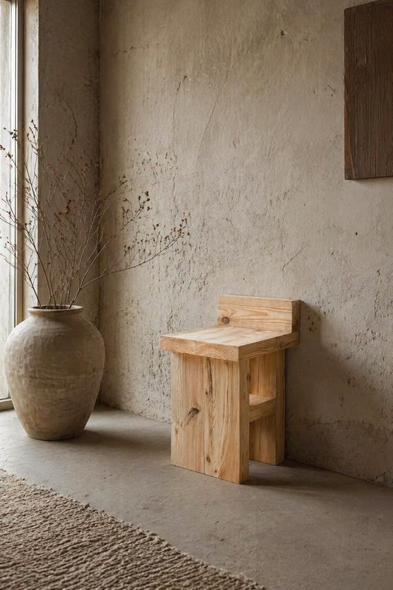 One of a Kind Handcrafted Solid Wood Chair, Unique Rustic Pine Accent Chair, Natural Black Wabi Sabi Seating, Artisan Japanese Armchair