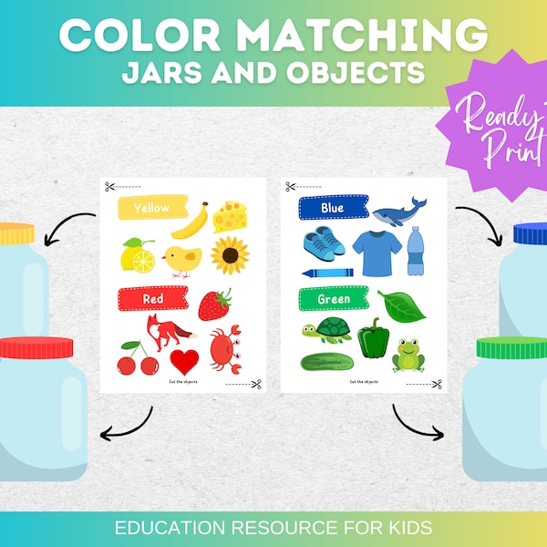 Toddler Activities Printable, Color Matching for Kids, Learning Colors, Color Sorting Game, Preschool, Homeschool Learning Children Activity