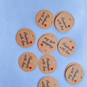 Fait main avec amour, Fait maison avec amour, Étiquettes volantes rondes kraft marron, Étiquettes cadeaux, Respectueux de l'environnement