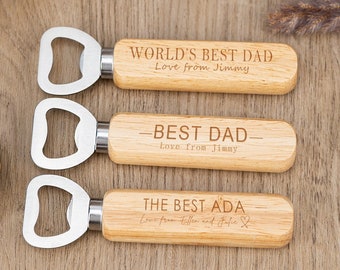 Abridor de botellas personalizado para papá, Mejor papá del mundo, Abridor de bebidas con mango de madera, Regalo de cumpleaños para papá, Día del Padre