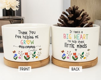 Personalized Teacher Gift Thank You Teacher Ceramic Plant Pot Mini Planter Flower Pot End Of Year Appreciation Gift for Teacher 2-Side Print