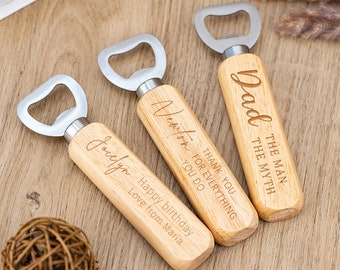 Father’s Day Gift, Personalised Bottle Opener Your Text Here 1 Wooden Bottle Opener Laser Engraved UK Fathers Day, Birthday Gift for Him