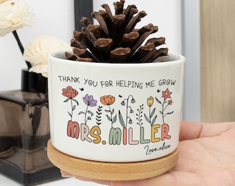 Personalized Teacher Plant Pot, Ceramic Plant Pot, Flower Plant Pot, Teacher Succulent Planter, Back To School, Wildflowers Teacher Planter