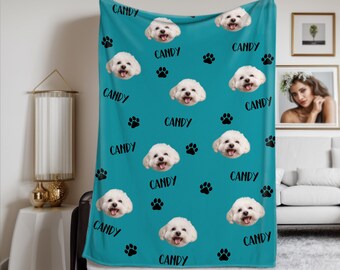 Coperta personalizzata con foto per animali domestici, coperta personalizzata per animali domestici con viso, coperta per cani con nome immagine, coperta stampata con foto di cani e gatti, coperta con faccia di cane