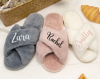 Custom Fluffy Bridesmaid Slipper,Bachelorette Party Gifts,Bride Slipper,Bridesmaid Gifts - Custom Slippers, Gifts for Her, Fluffy Slippers