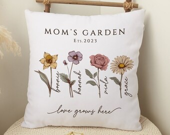 Personalized Mom's Garden Pillow,Mother's Day Gift,Grandma's Garden Pillow,Birthday Pillow,Grandma Mama Gift,Nana's Garden,Family Name Pillow