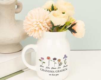 Personalized Grandma's Garden Flower Vase, Custom Grandkid, Mothers Day Gifts for Grandma Mom Nana, Mama's Garden, Custom Flowers and Names