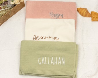Personalized Knit Baby Blanket, Embroidery Gift for Baby Shower, Stroller Blanket, Monogrammed Newborn Baby Gift, Pink Soft Cotton Knit
