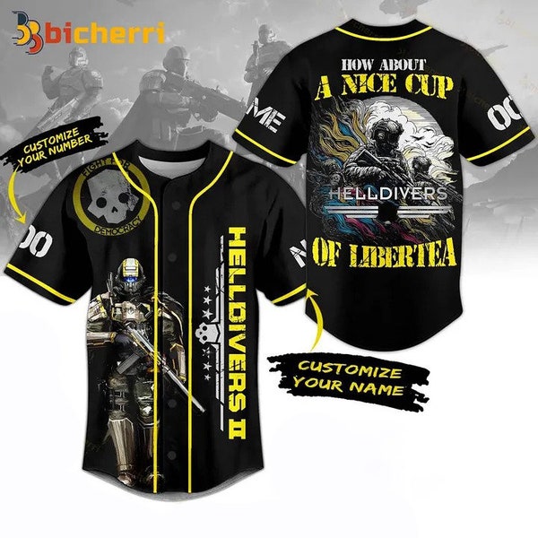 Helldivers Rüsten Sie sich für die Aktion mit dem Helldivers Wie wäre es mit einem schönen Cup Of Libertea Baseball Jersey, Helldivers 2 Videos Spiel Baseball Jersey