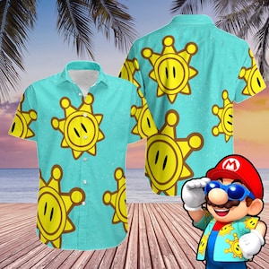 Sunshine Hawaiian Shirt, Super Mario Hawaiian Shirt, Game Shine Shirt, Plumber Brothers Halloween Costume Cosplay, Gamer Gift for Him or Her