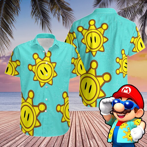 Sunshine Hawaiian Shirt, Super Mario Hawaiian Shirt, Game Shine Shirt, Plumber Brothers Halloween Costume Cosplay, Gamer Gift for Him or Her