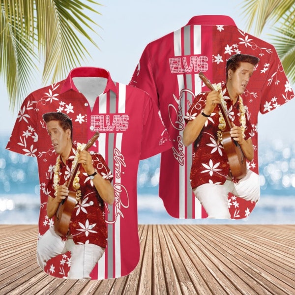 Elvis Presley Gitarre Musik Sing Song Musiker Hawaiians Shirt, Elvis Red Aloha Summer Tee Tropical Beach Hawaiian shirt, Elvis Presley Gift.