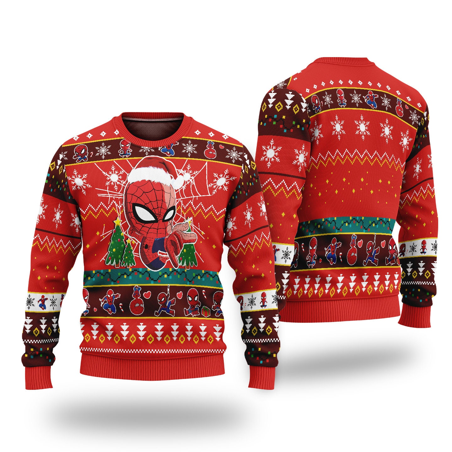 Discover Spiderman Chibi Santa Red Ugly Christmas Sweater, Hero Movie Xmas Sweatshirt, Christmas Gift For Men Women Kid, Superhero Xmas Sweater.