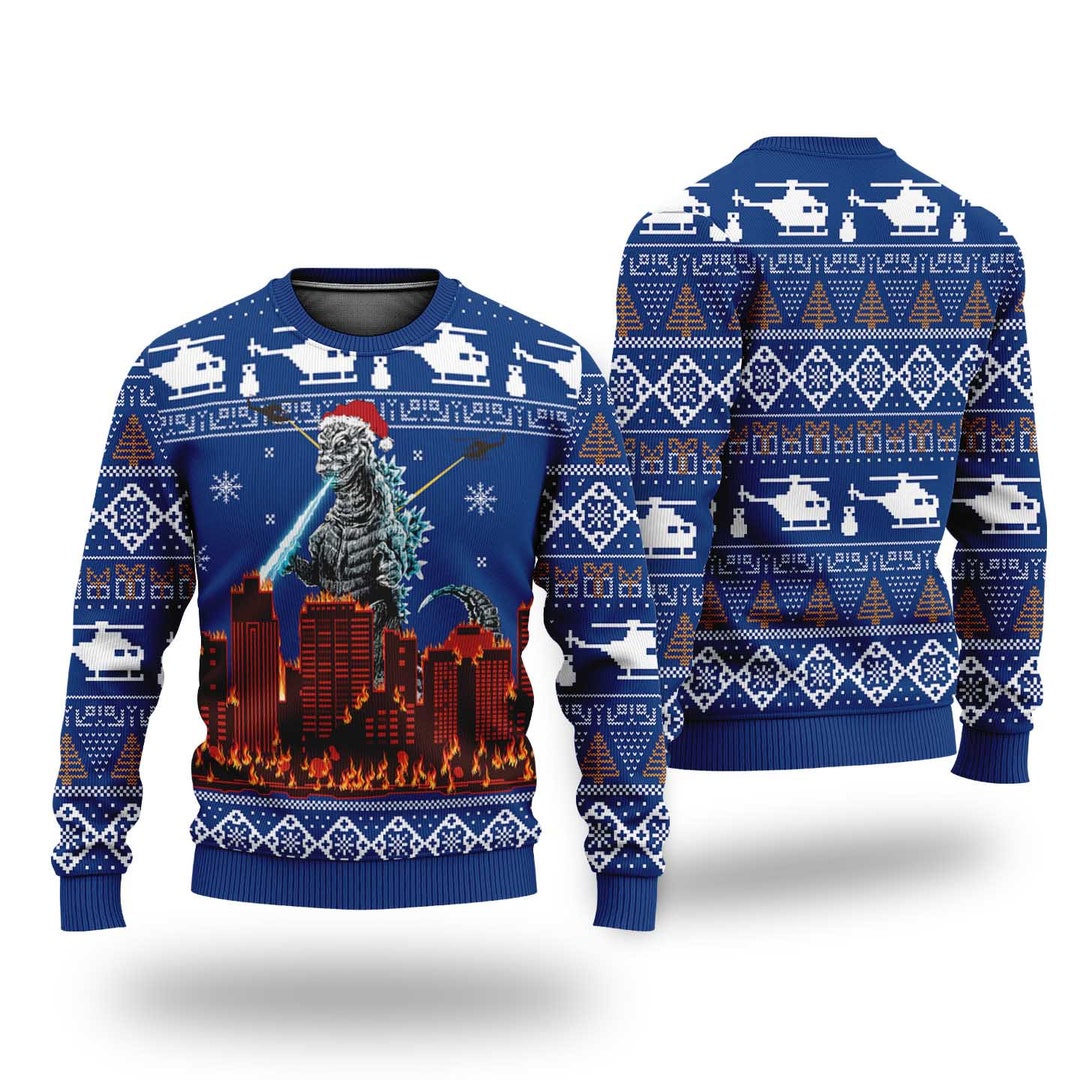 Godzilla Santa Ugly Christmas Sweater, Godzilla Movie Ugly Christmas Sweater, Godzillas Minus 