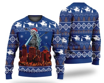 Godzilla Santa Ugly Christmas Sweater, Godzilla Movie Ugly Christmas Sweater, Godzillas Minus One Opening Night Ugly Sweater, Xmas Sweater