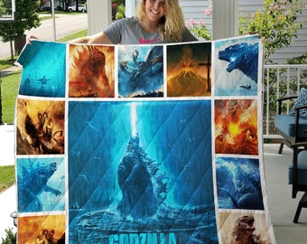 Godzilla All Version Fleece Blanket, Mink Sherpa Blanket, Godzilla Lover Gift, Monster Blanket, Godzilla Monster Blanket.