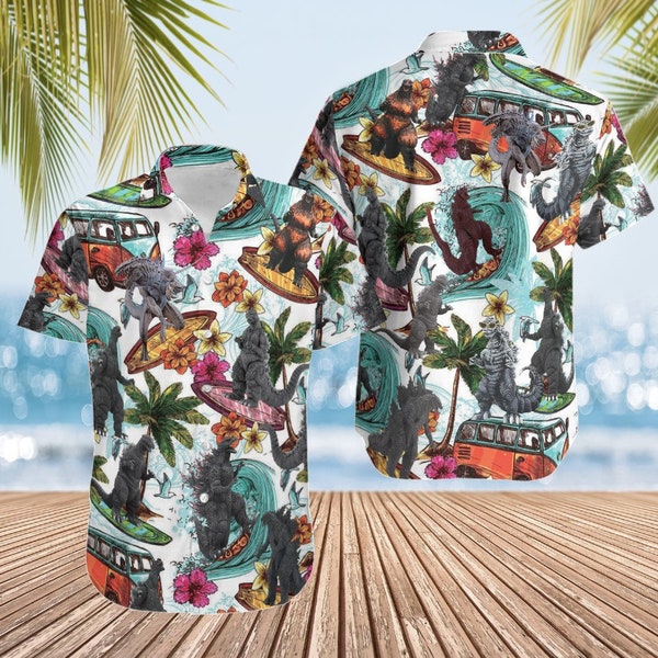 Godzilla Hawaiian Shirt, Godzilla Tropical Summer Beach Gift For Men Youth Dad Boyfriend, Lover, Best Gift For Party Valentine, Birthday.