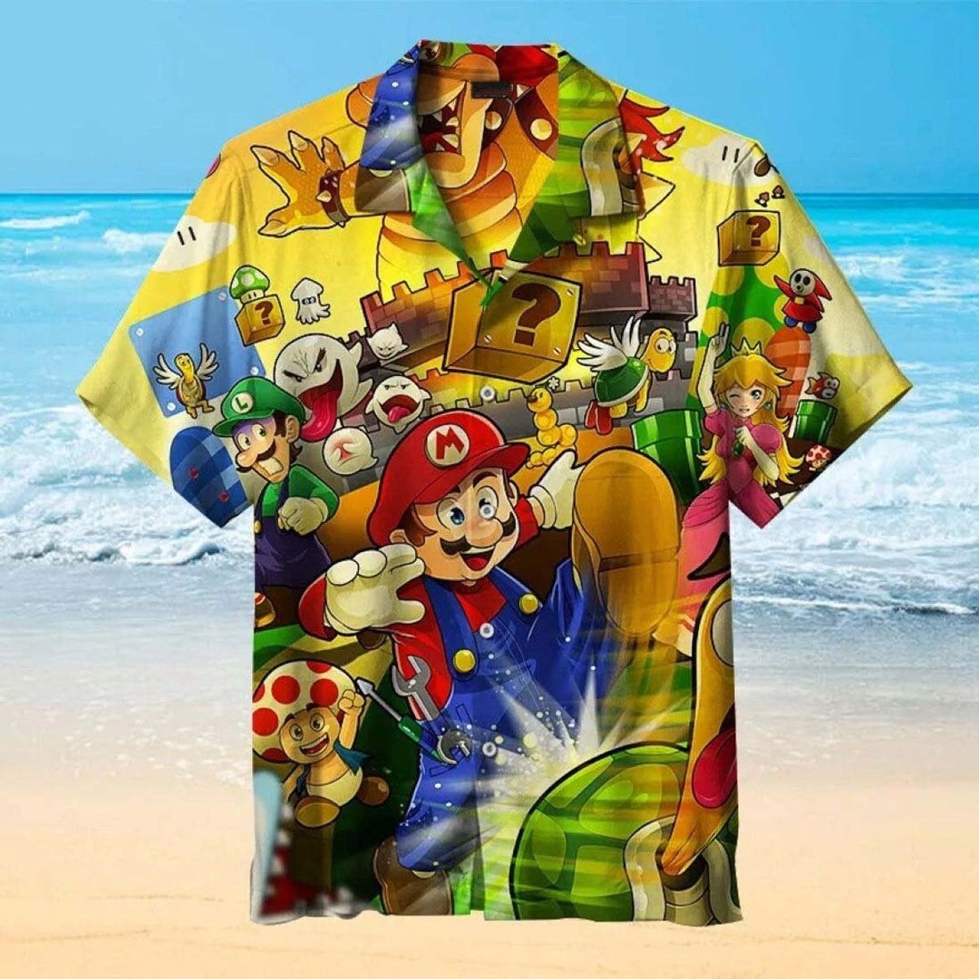 Super Mario Hawaiian Shirt, Super Mario and Friends Button Down Shirt
