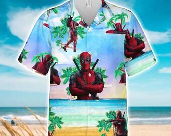 Marval Deadpool Hawaiian Shirt, Superhero Head Button-Up Shirt, Summer Beach Shirts For Men Women, Family Trip Aloha Shirt