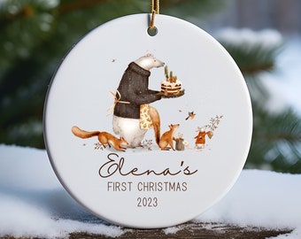 Forest Animals Baby's First Christmas Keepsake Personalized Ceramic Christmas Ornament for Baby's First Christmas Gift Stocking Stuffer