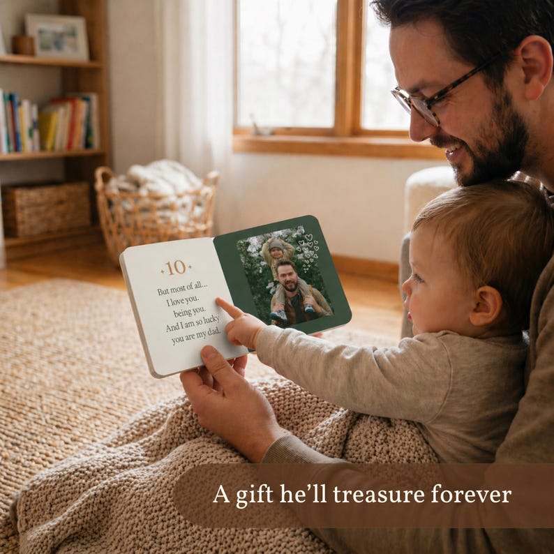 Cadeau d'anniversaire papa personnalisé pour tout-petit | Livre 10 choses que j'aime chez mon père | Livre photo personnalisé pour papa | Souvenir de bébé image 3