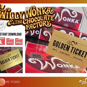 Willy Wonka / Golden Ticket file / chocolate bars file / PNG / SVG /  Cameo / Silhouette / font