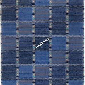 Blue Swedish Marianne Richter Inspired High Quality Handwoven Flatweave Rug for Living Room Bedroom6x9 8x10 Rug Customize in all Size