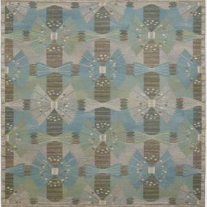 Vintage Blue Swedish Kilim Rug: Handwoven Wool & Cotton Boho Decor