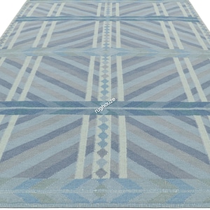 Handwoven Blue Swedish Kilim Rug: Marianne Richter Inspired, Vintage Boho