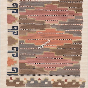 Mid-century Swedish flatweave rug, Scandinavian wool kilim Rug - 1960s