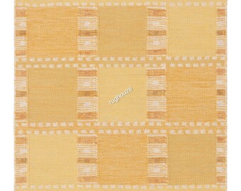 Alfombra de lana amarilla y blanca de tejido plano: Dhurrie geométrica moderna