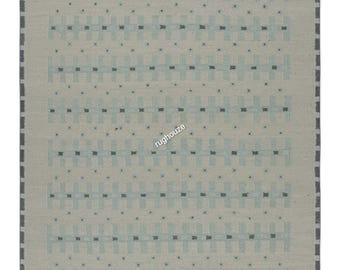 Sage Green and Ivory Kilim Rug – Handwoven Wool Geometric Flatweave – Mid-Century Modern Accent Rug&quot;