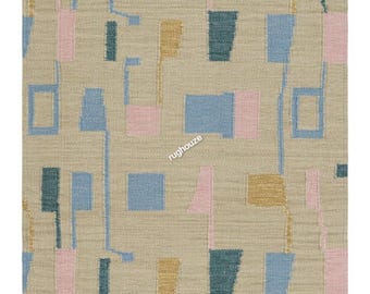 Alfombra Kilim Escandinava Tejida a Mano: Tejido Plano de Lana Multicolor
