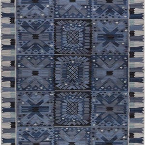 Handwoven Wool & Cotton Kilim Rug: Swedish Design, Vintage Boho