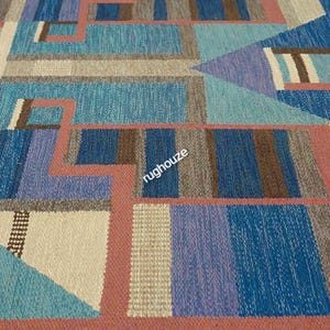 Handwoven Blue Kilim Rug: Swedish Marianne Richter Inspired, Vintage Boho
