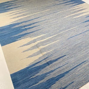 Vintage Blue Swedish Kilim Rug: Handwoven Wool Flatweave Boho Decor