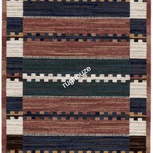 Mid-century Swedish flatweave rug, Scandinavian wool kilim Rug - 1960s