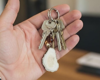 Handmade deer antler keychain with amber