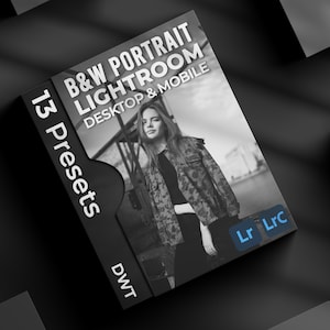 13 Black and White Portrait Lightroom presets for mobile & desktop, cinematic presets, Kontrast monoton, Portrait, schwarz-weiß, Film