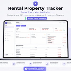 Rental Property Management Web App | Google Sheets Tenant, Payment, SOA and Ledger Tracker