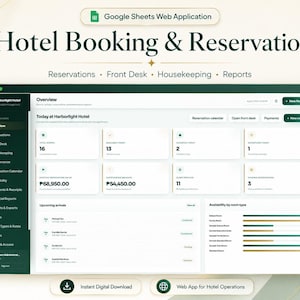 Hotellbokningssystem | Google Sheets webbapp (digital nedladdning)